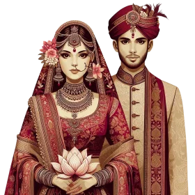 Traditional Indian Wedding Couple Elegant Ceremonial Attire Romantic Clipart Portrait