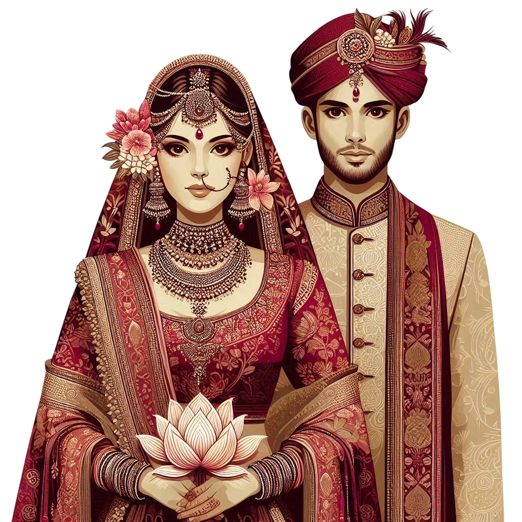 Traditional Indian Wedding Couple Elegant Ceremonial Attire Romantic Clipart Portrait