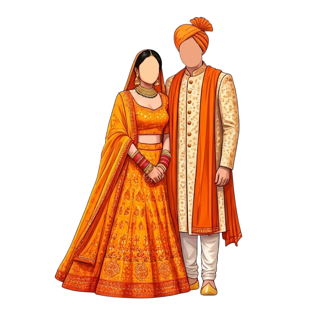 Traditional Indian Wedding Couple Illustration Elegant Cultural Clipart Design