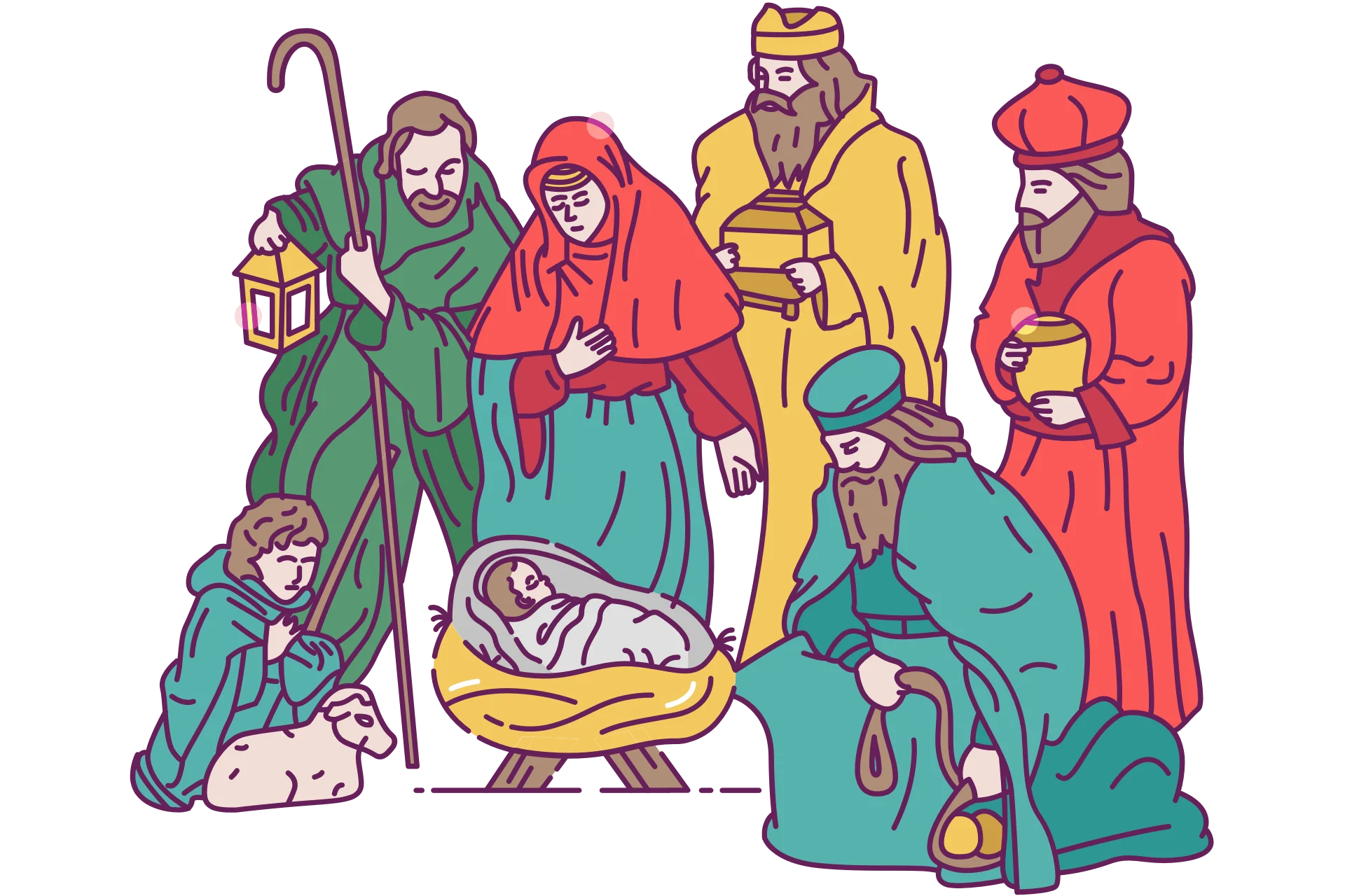 Traditional Nativity Scene Clipart: A Colorful Representation of the Holy Birth