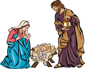 Traditional Nativity Scene Clipart: Holy Family Gathered Around Infant