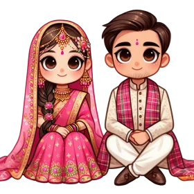 Traditional South Asian Wedding Couple Cartoon Clipart in Elegant Attire