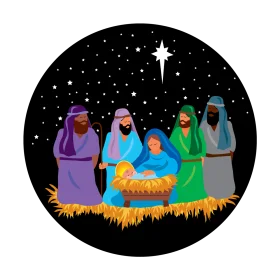 Tranquil Nativity Scene Clipart Depicting Holy Family Under Starry Night
