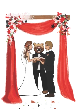 Whimsical Wedding Ceremony Clipart with Adorable Bear Officiant and Elegant Couple