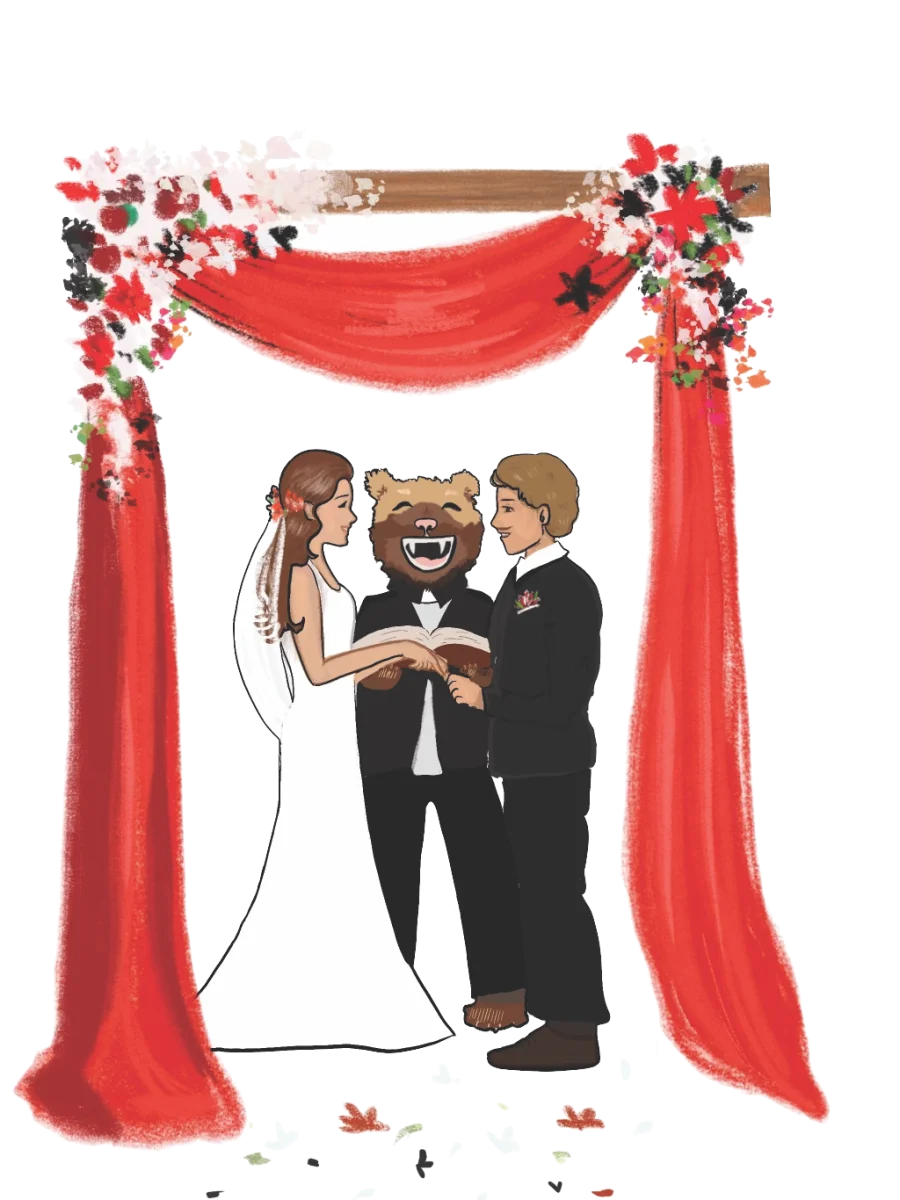 Whimsical Wedding Ceremony Clipart with Adorable Bear Officiant and Elegant Couple