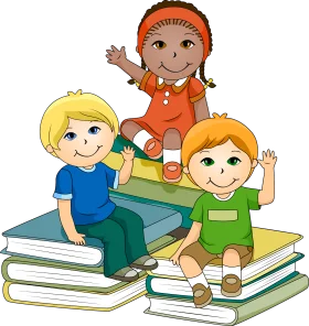 Cheerful Children Learning and Reading Together: Colorful Educational Clipart Scene