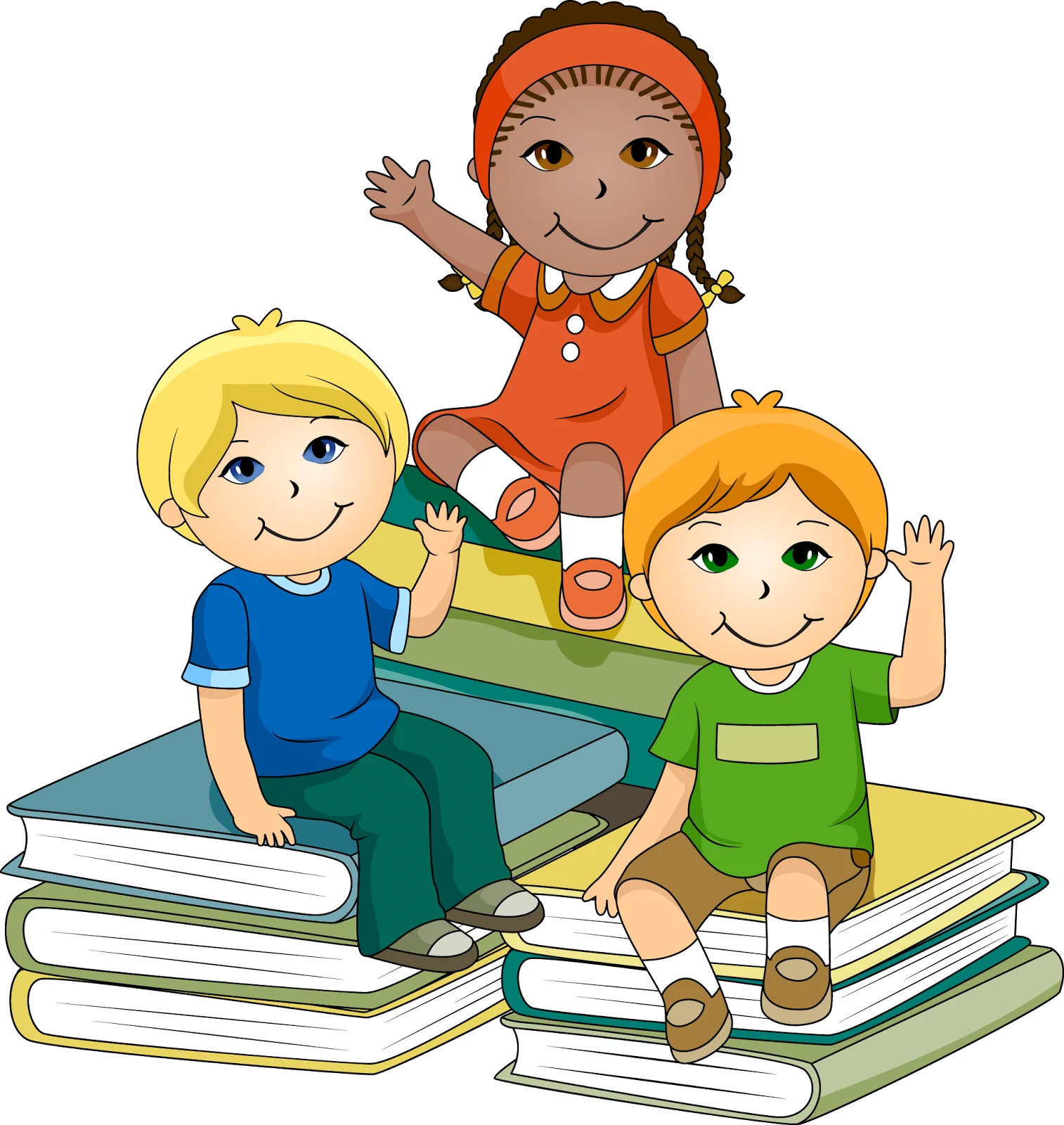 Cheerful Children Learning and Reading Together: Colorful Educational Clipart Scene