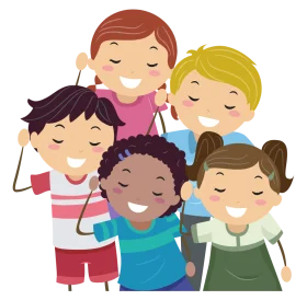 Cheerful Diverse Children's Friendship Clipart Illustration with Smiling Faces