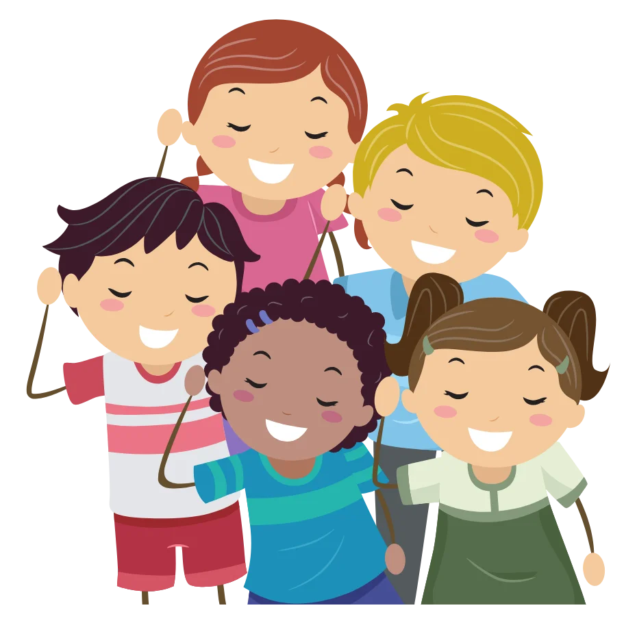 Cheerful Diverse Children's Friendship Clipart Illustration with Smiling Faces