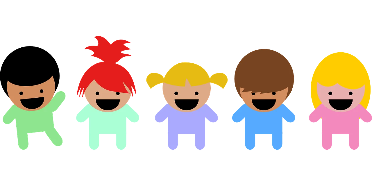 Cheerful Diverse Stick Figure Children Clipart Representing Friendship and Unity