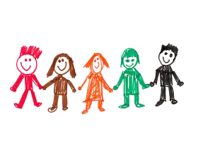 Cheerful Stick Figure Friends Holding Hands - Playful Children Clipart Illustration