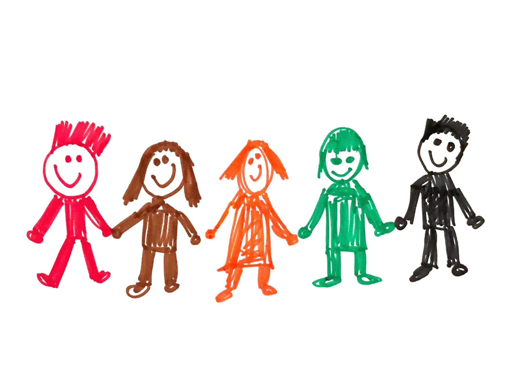 Cheerful Stick Figure Friends Holding Hands - Playful Children Clipart Illustration