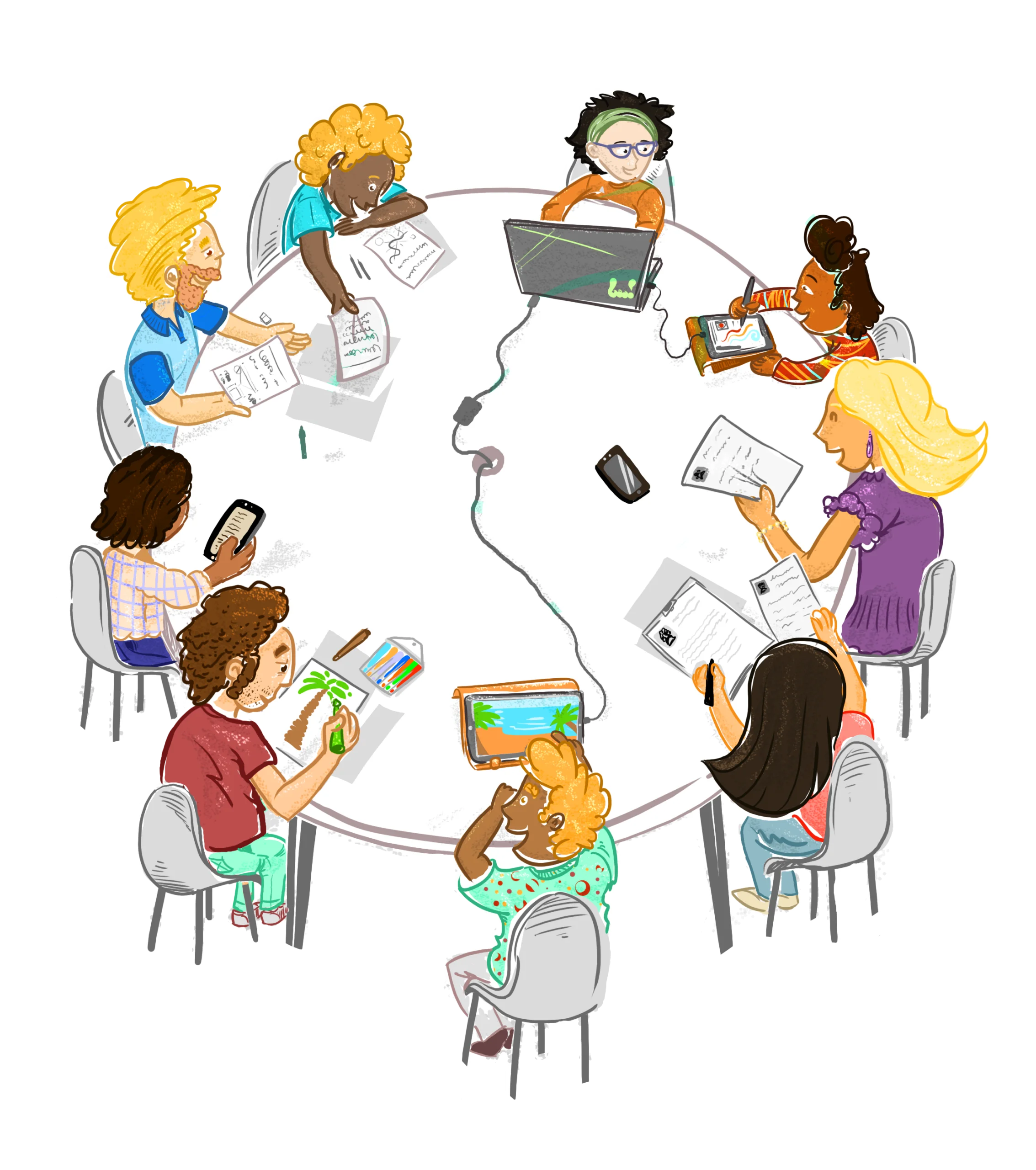 Collaborative Learning Circle: Students Engaged in Interactive Classroom Clipart
