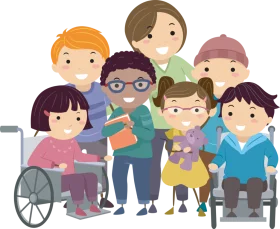 Diverse and Inclusive Children's Group Showcasing Friendship and Accessibility Clipart