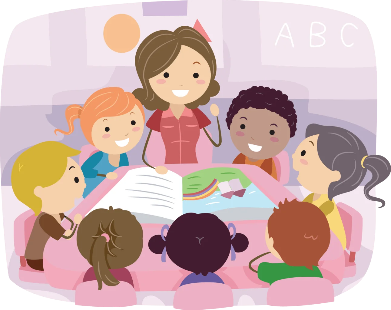 Diverse Classroom Learning Clipart: Children Gathered Around Educational Activity