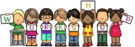 Diverse Elementary School Children Standing Together in Colorful Classroom Clipart Illustration