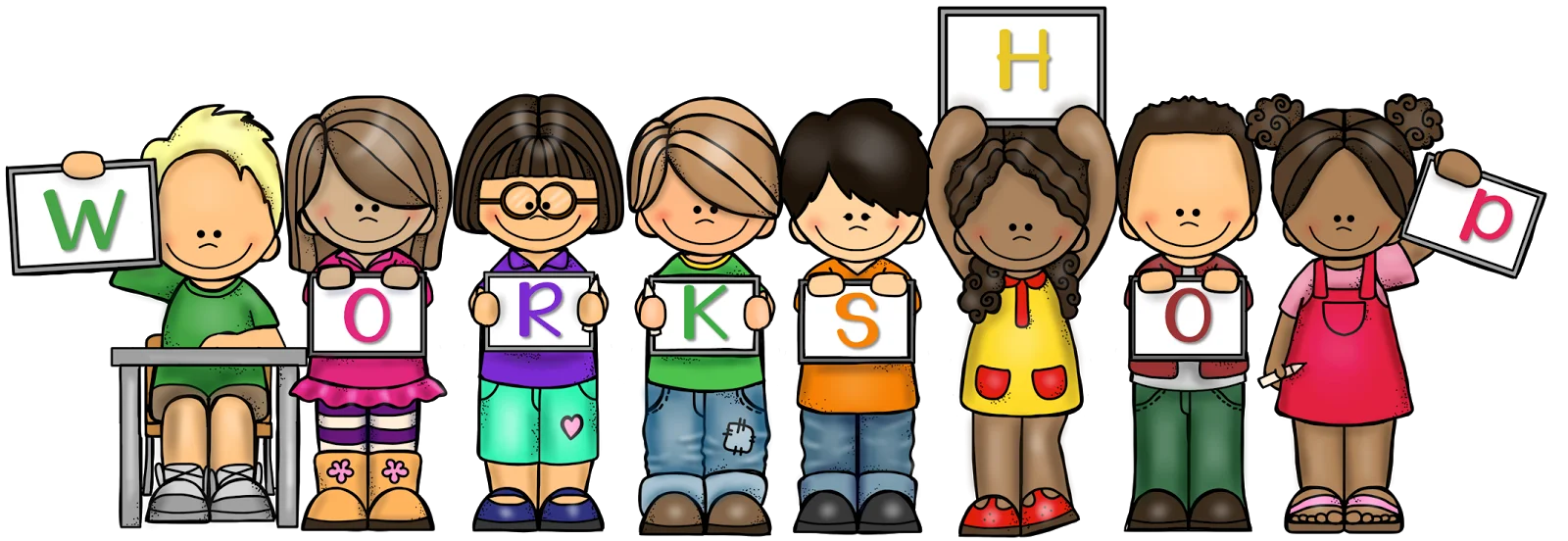 Diverse Elementary School Children Standing Together in Colorful Classroom Clipart Illustration