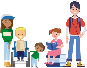 Diverse Group of School Children with Disabilities Inclusive Classroom Clipart