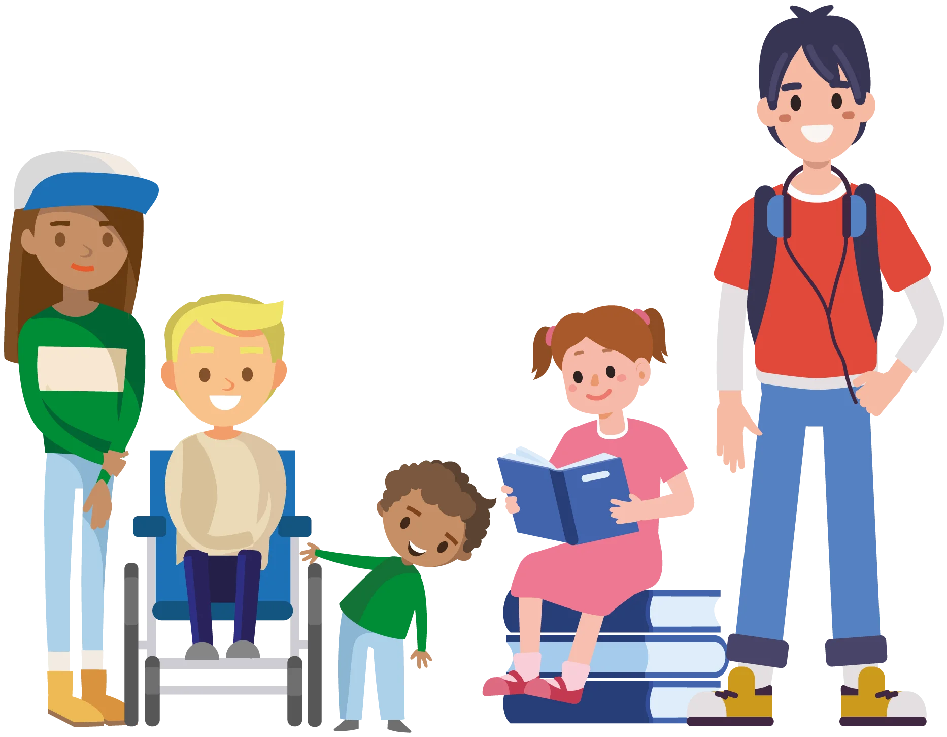 Diverse Group of School Children with Disabilities Inclusive Classroom Clipart