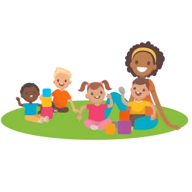 Diverse Preschool Children Playing Together on a Green Playground Clipart Scene