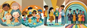 Diverse School Children Friendship Clipart: Celebrating Unity and Cultural Inclusivity