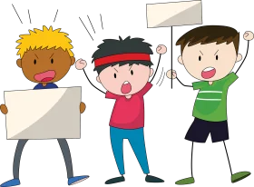 Energetic Kids Holding Blank Signs Cartoon Clipart Illustration