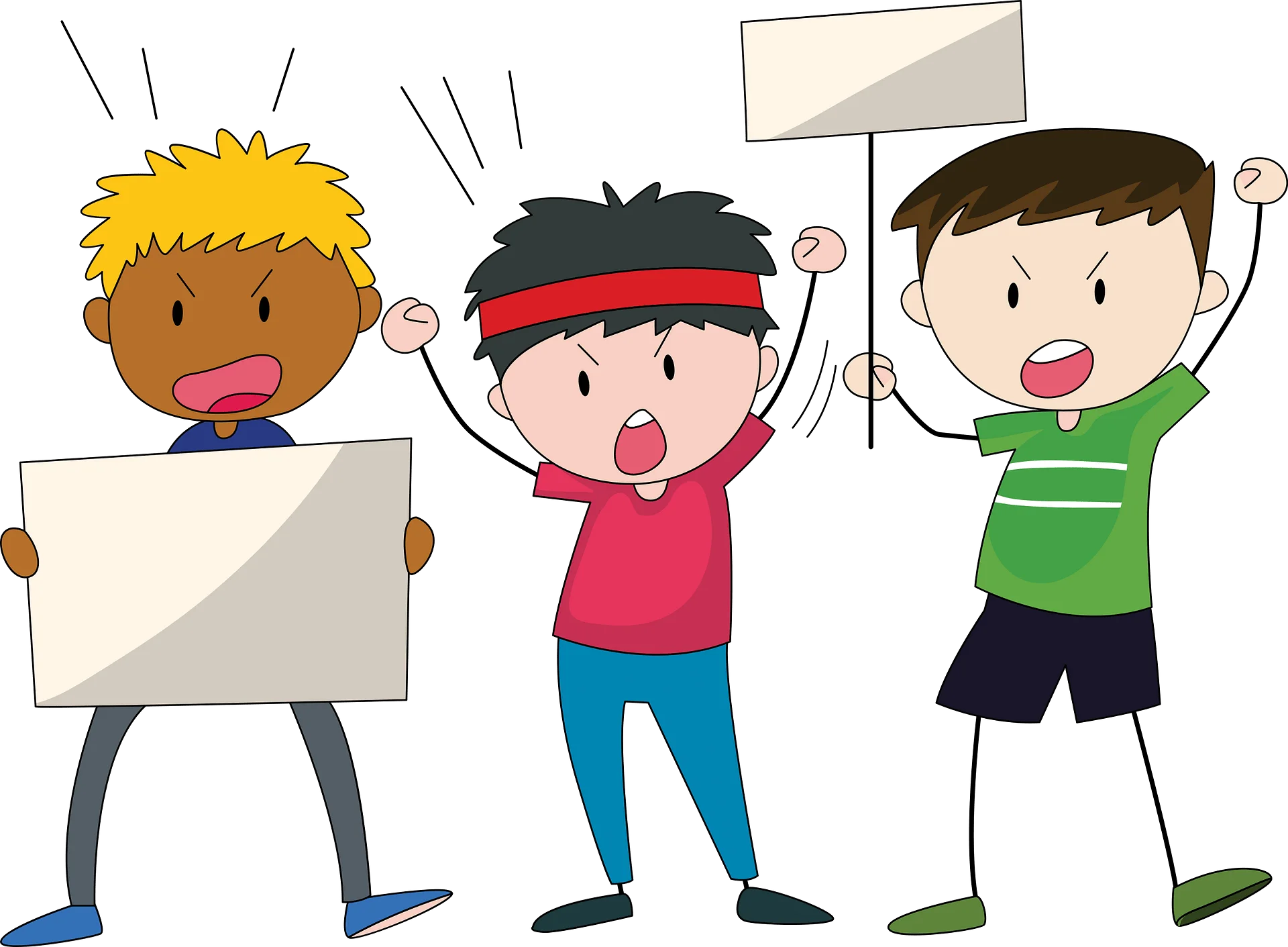 Energetic Kids Holding Blank Signs Cartoon Clipart Illustration