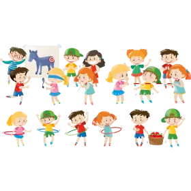 Playful and Energetic Collection of Cartoon Kids Clipart Illustration