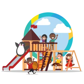 Playful Kids Enjoying Colorful Playground Adventure Clipart Illustration