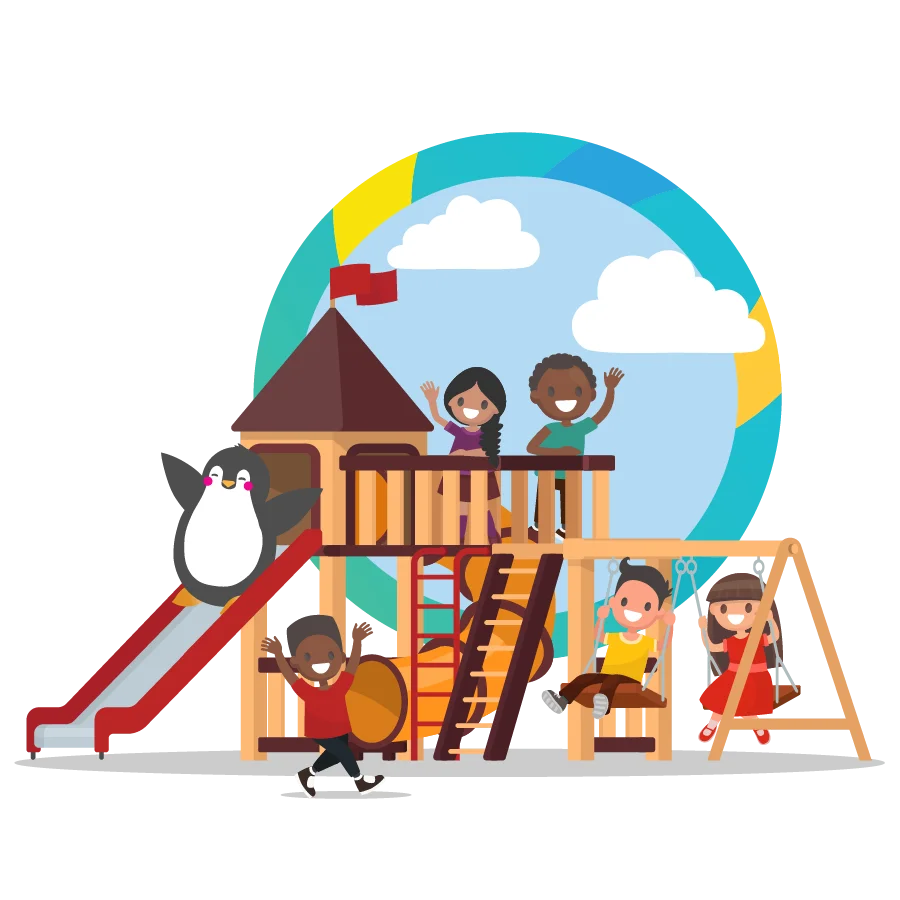 Playful Kids Enjoying Colorful Playground Adventure Clipart Illustration