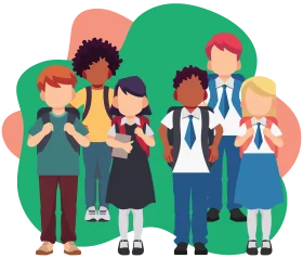 School Days Ensemble: Diverse Students in Playful Cartoon Clipart Illustration