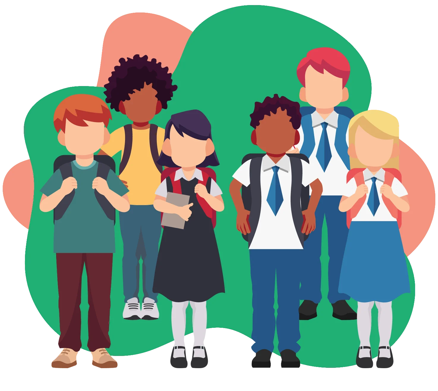 School Days Ensemble: Diverse Students in Playful Cartoon Clipart Illustration