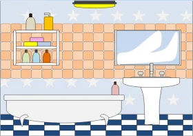 Cozy Minimalist Bathroom Interior Clipart with Soft Pastel Color Palette