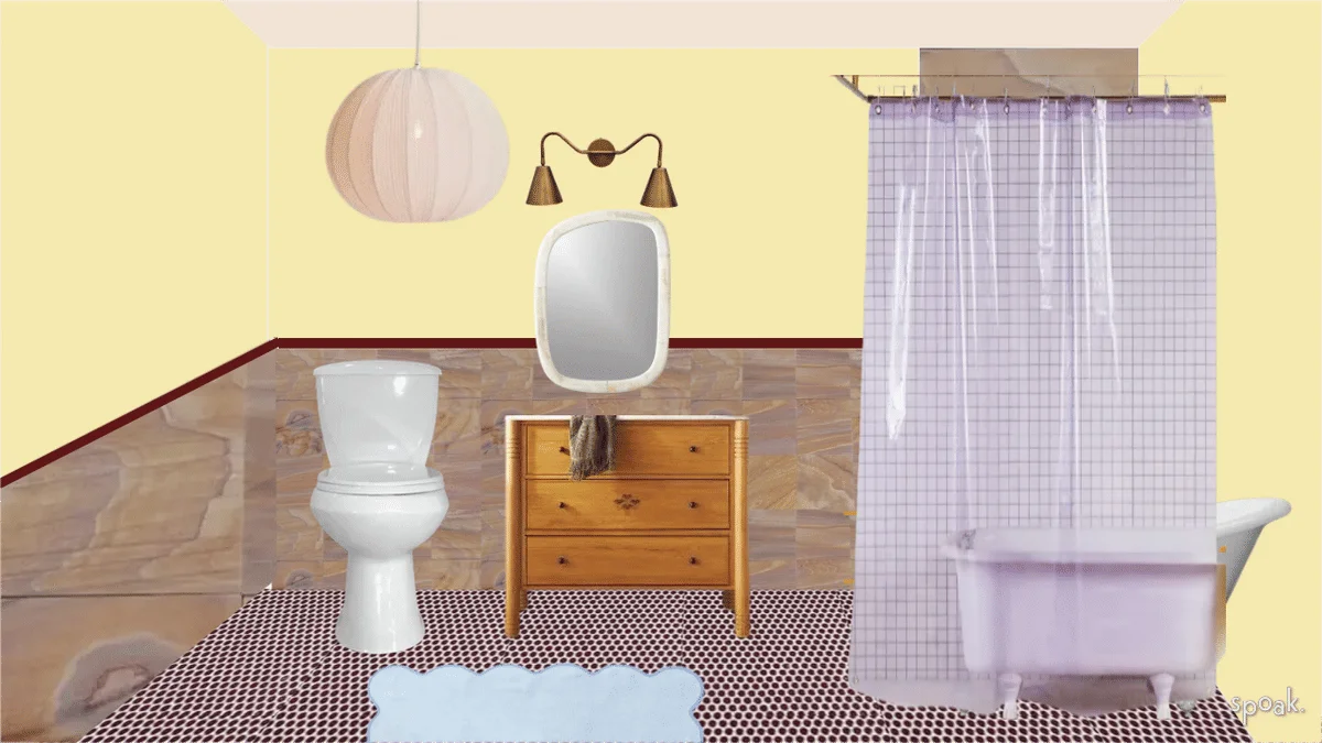 Cozy Pastel Bathroom Interior Design Clipart with Minimalist Furniture Elements