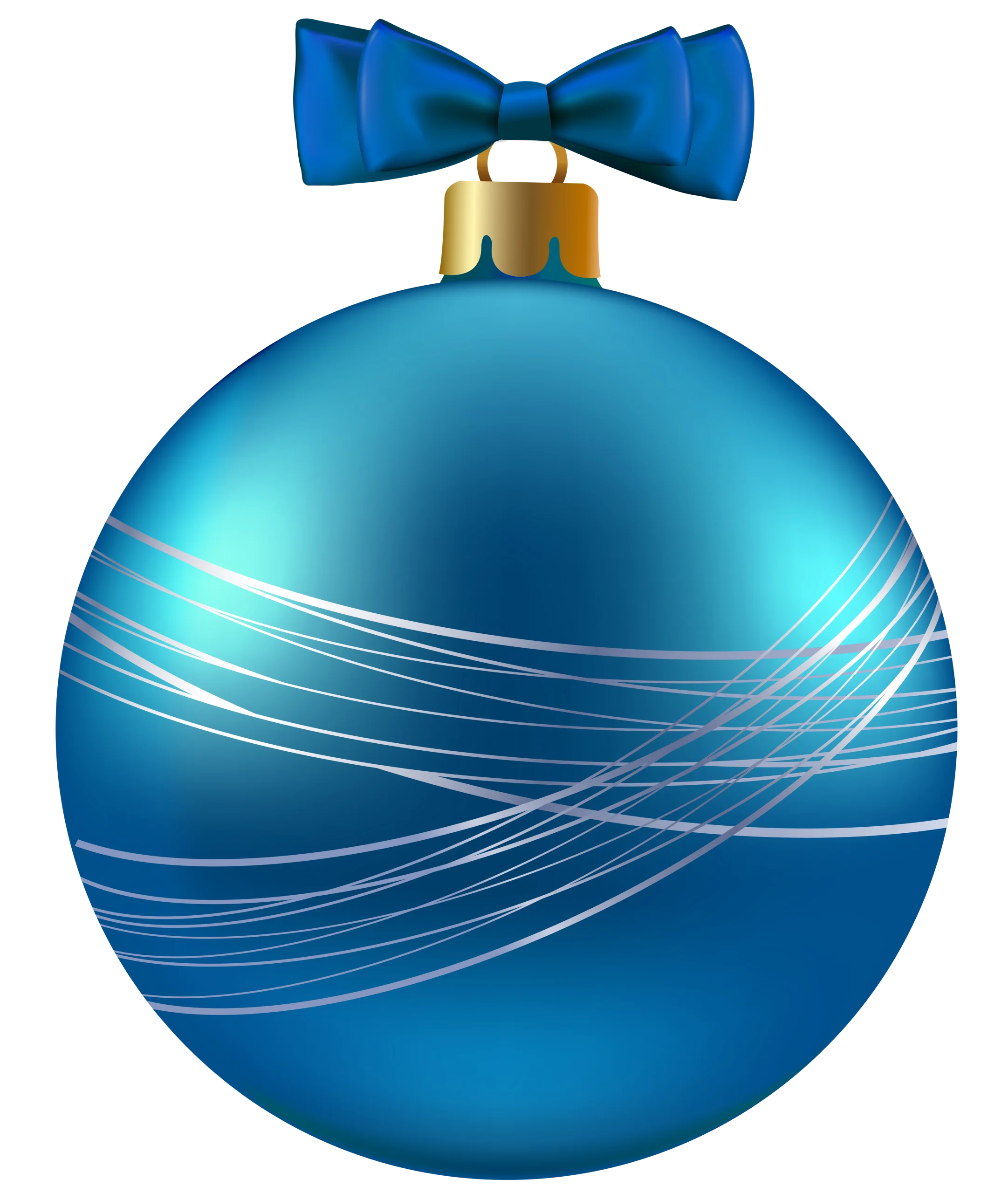Elegant Azure Christmas Ornament Clipart with Delicate Swept Ribbon Design
