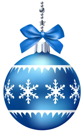 Elegant Blue and White Snowflake Christmas Ornament Clipart with Decorative Bow