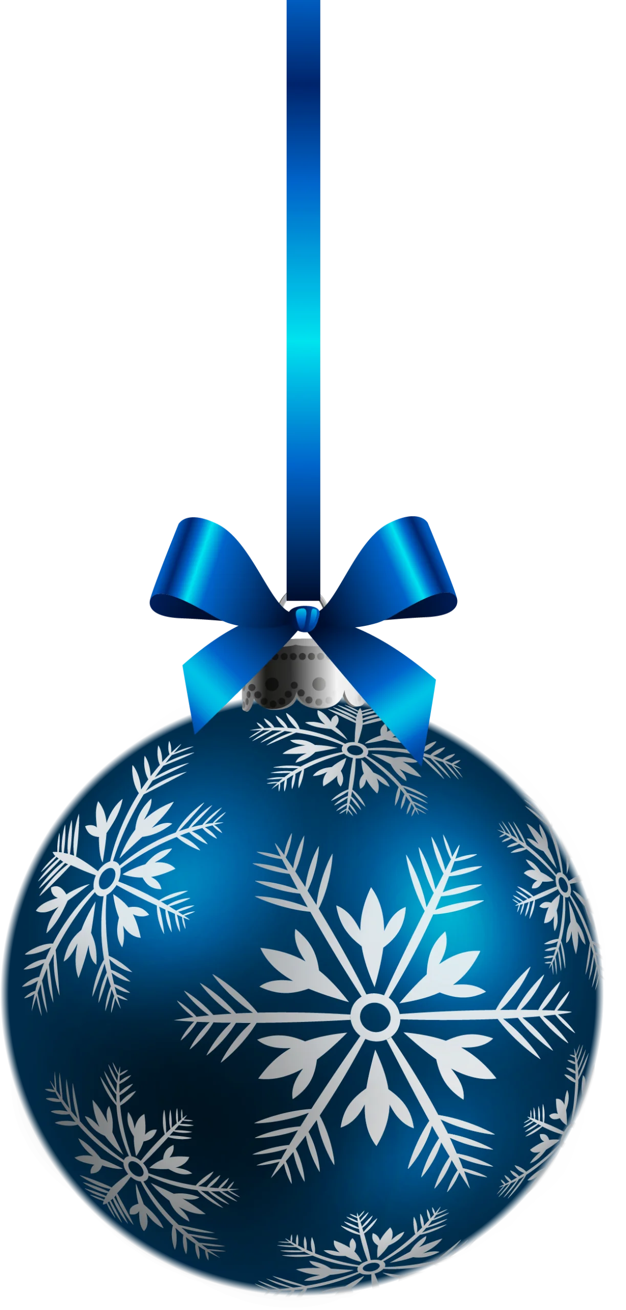 Elegant Blue Winter Snowflake Christmas Ornament Clipart with Silky Ribbon