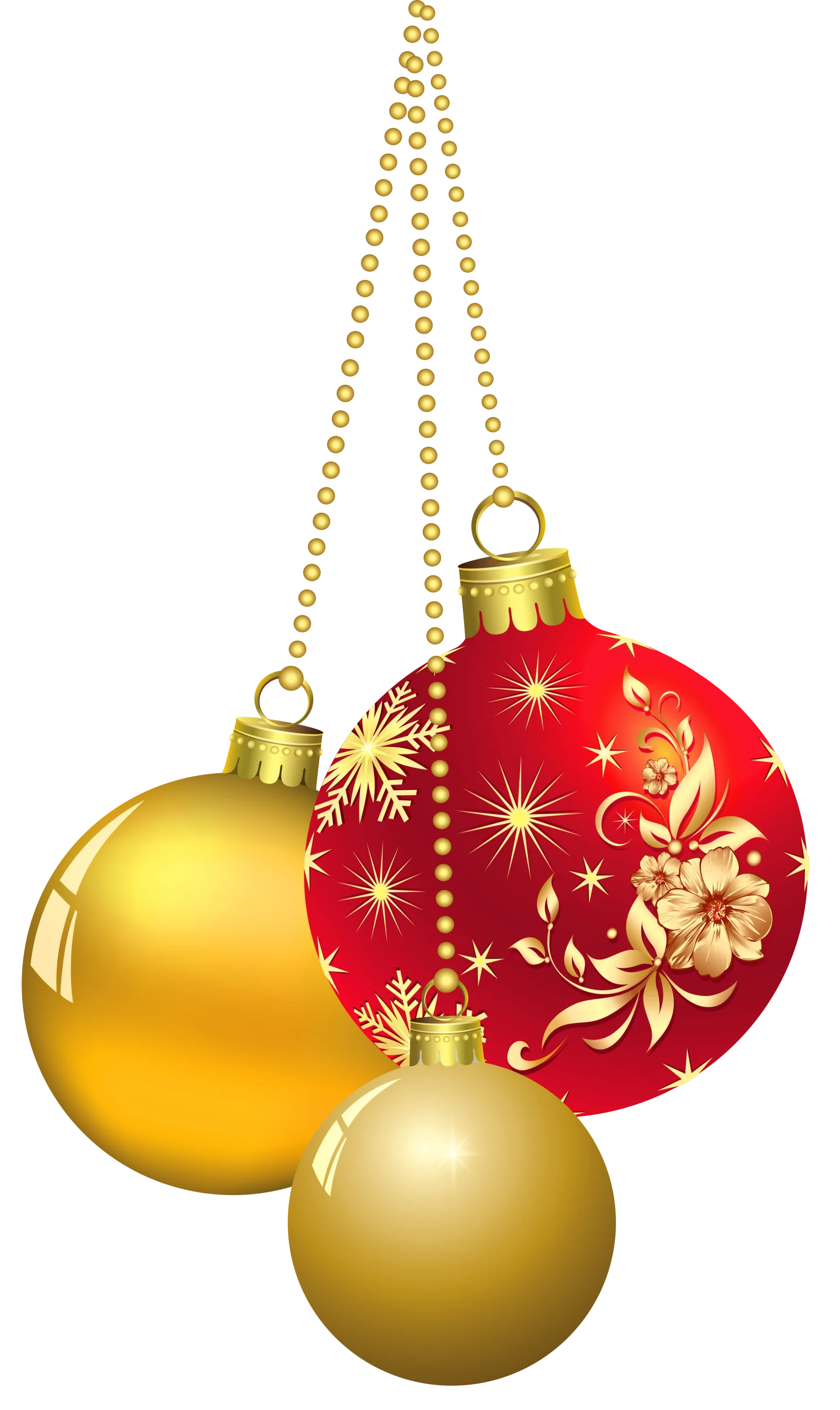 Elegant Christmas Tree Ornaments Clipart with Golden and Red Festive Baubles