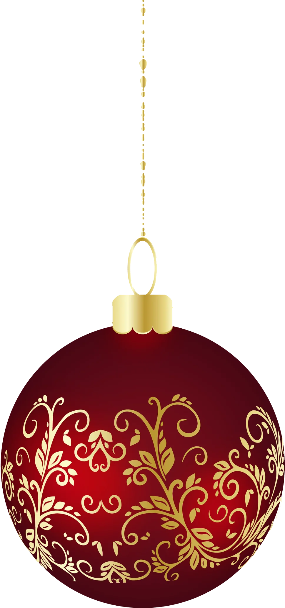 Elegant Deep Crimson Christmas Ornament Clipart with Golden Filigree Design