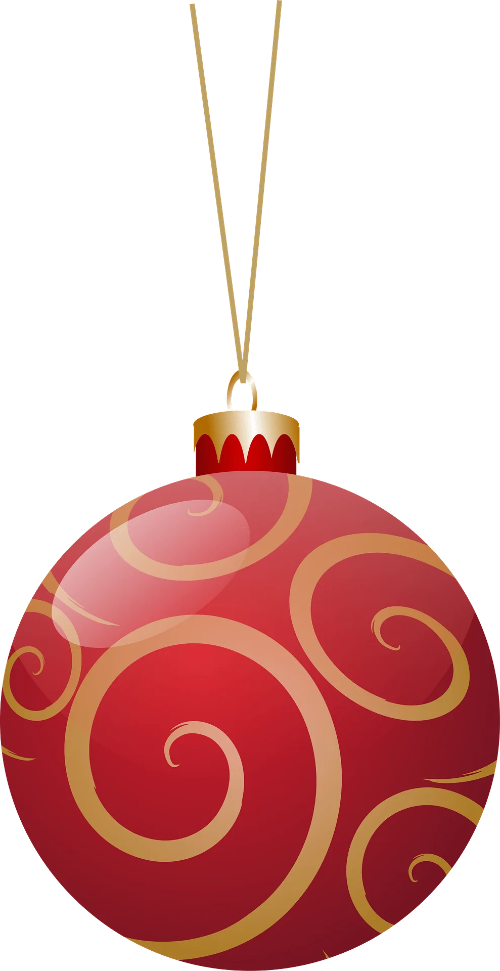 Elegant Red and Gold Swirl Christmas Ornament Clipart Design
