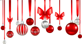 Elegant Red and Silver Christmas Ornaments Hanging Clipart Design