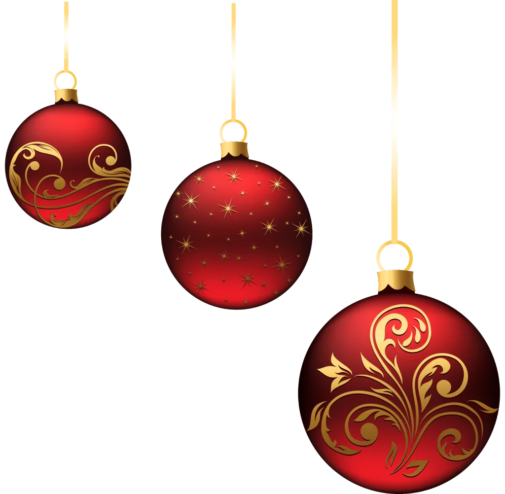 Elegant Red Christmas Ornament Clipart with Festive Golden Swirl Designs
