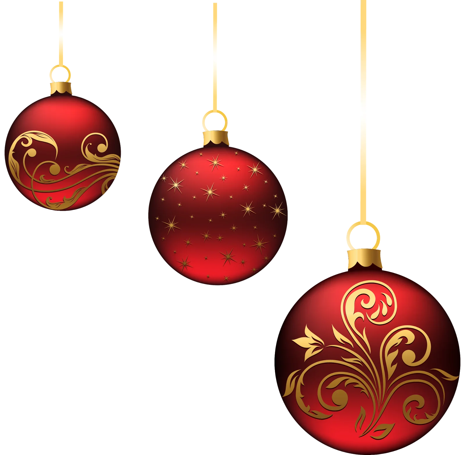 Elegant Red Christmas Ornaments Clipart with Golden Swirl Decorations