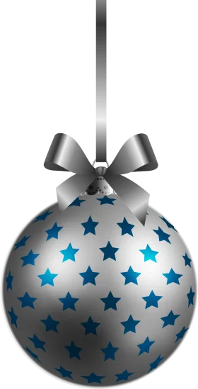 Elegant Silver Christmas Ornament Clipart with Blue Star Pattern Decoration