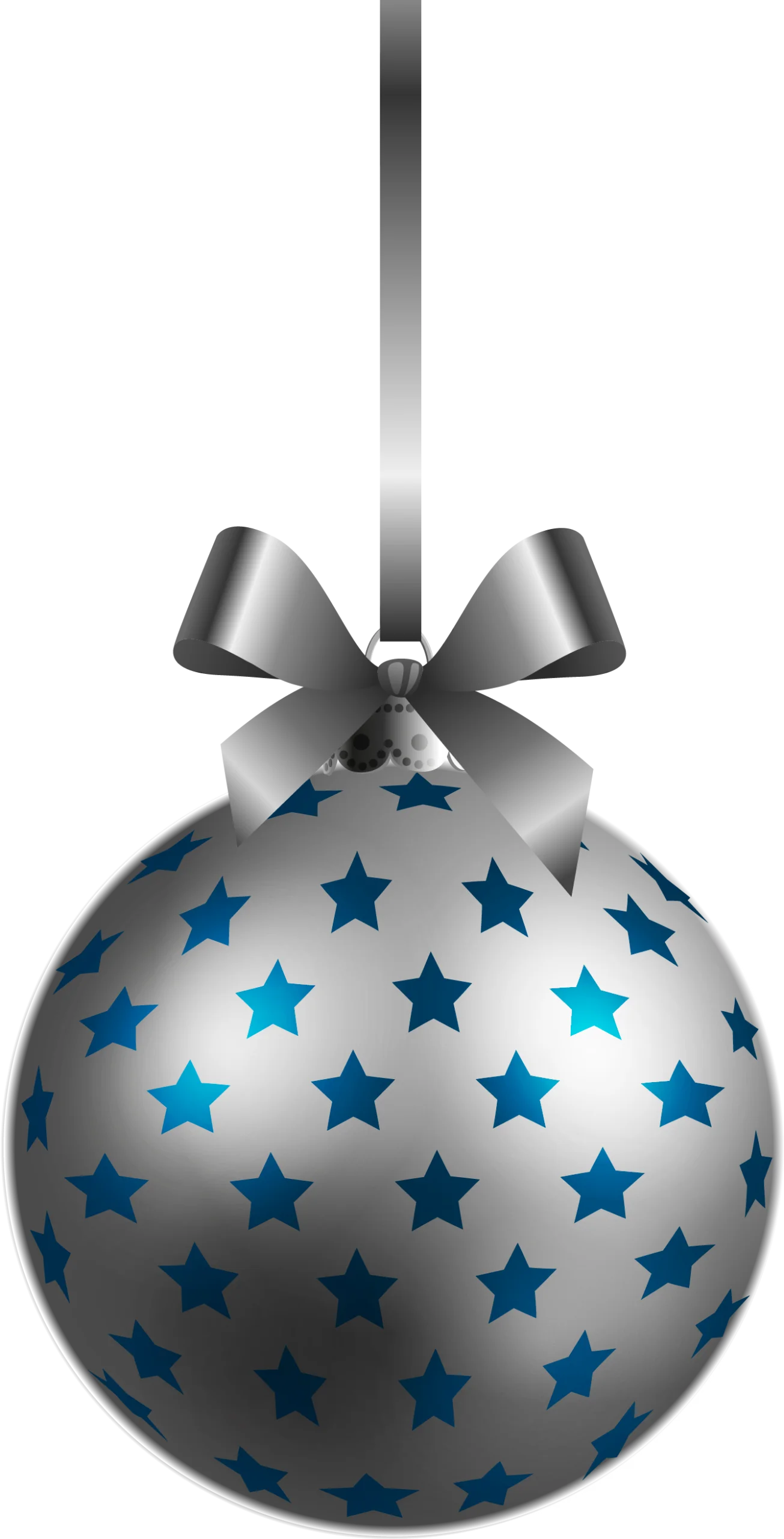 Elegant Silver Christmas Ornament Clipart with Blue Star Pattern Decoration