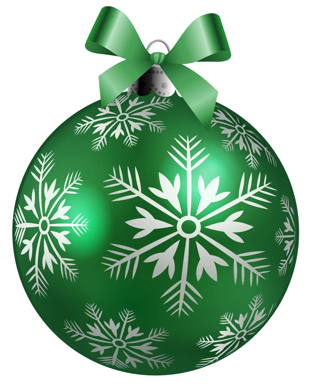 Emerald Green Christmas Ornament Clipart with Elegant Snowflake Pattern and Bow