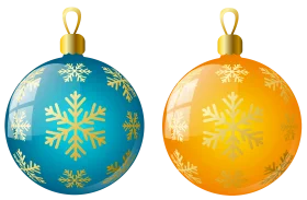 Festive Christmas Ornament Clipart: Snowflake-Adorned Blue and Yellow Baubles
