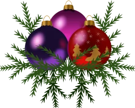 Festive Christmas Ornament Clipart with Pine Branches and Glossy Baubles
