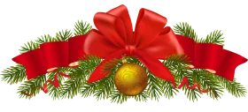 Festive Christmas Ornament Clipart with Red Ribbon and Golden Bauble