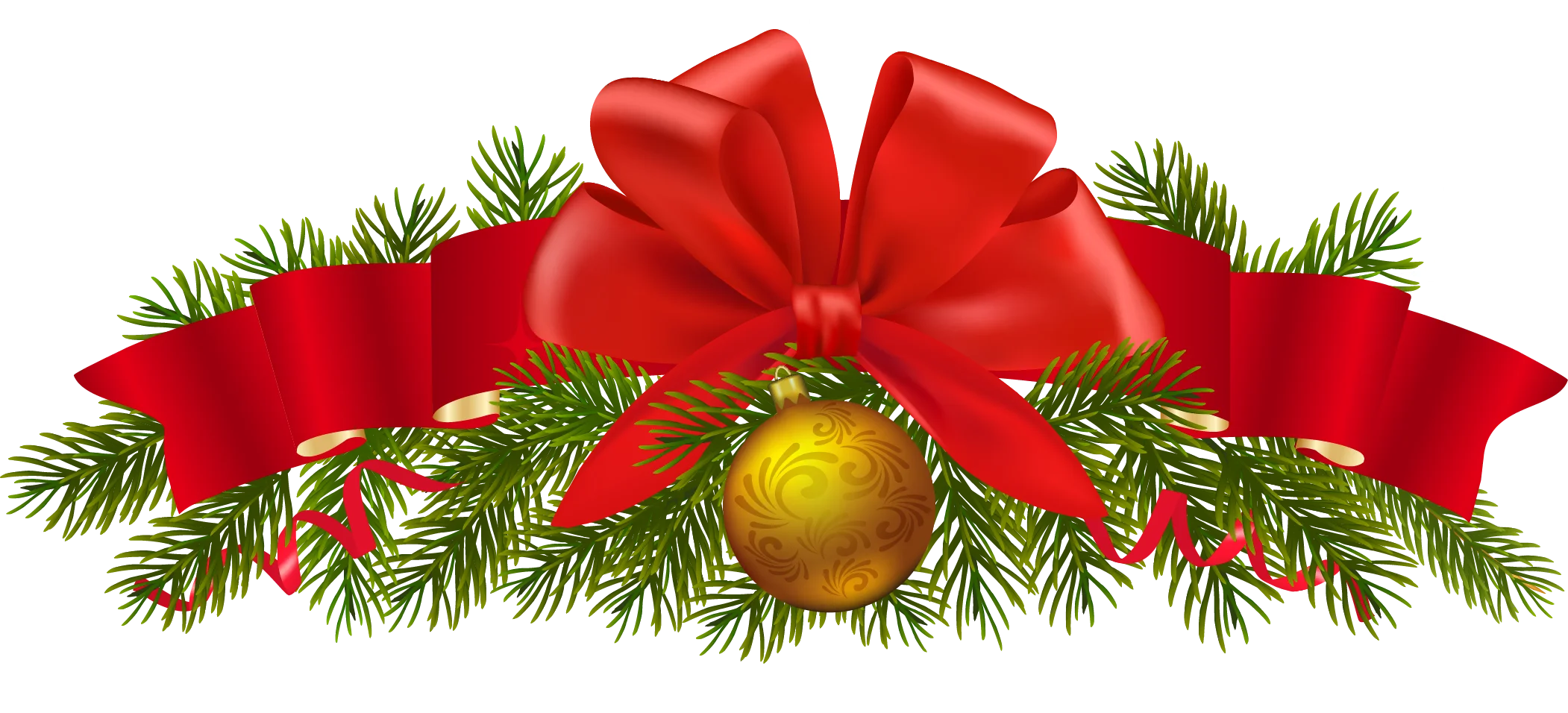 Festive Christmas Ornament Clipart with Red Ribbon and Golden Bauble